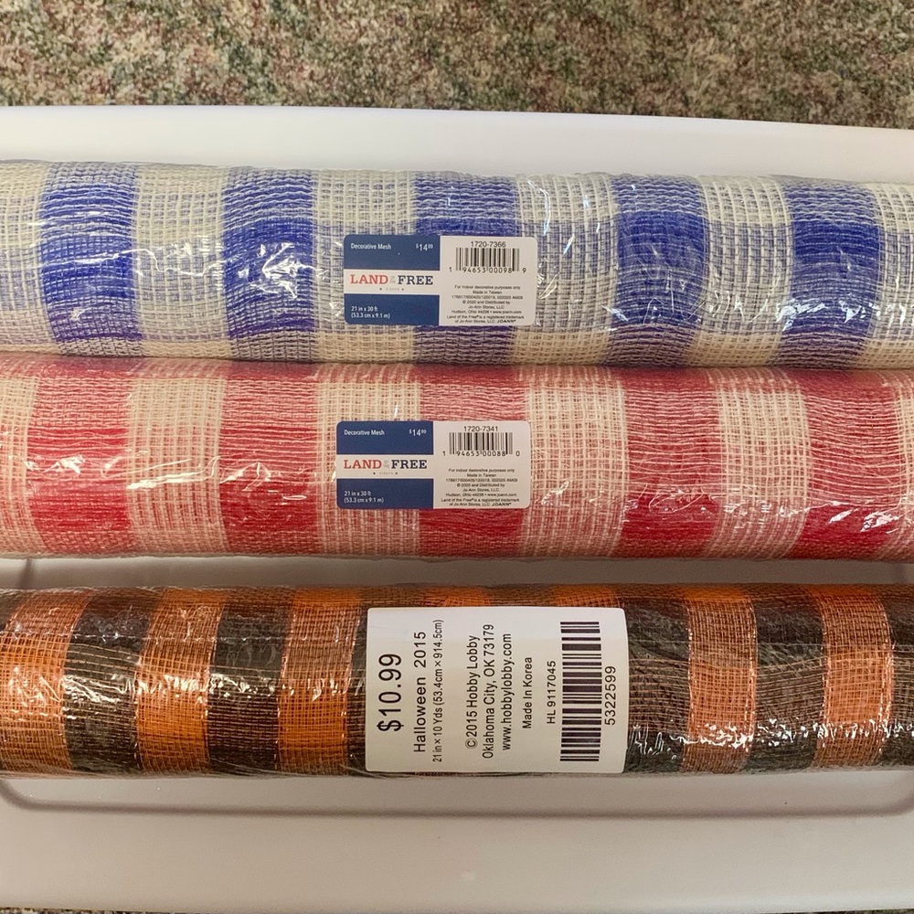 Deco mesh rolls for wreath making, bow making, plaid, patriotic, Halloween